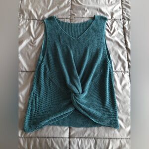 Cider Teal Mesh-Like Sleeveless Crop Sweater with Twist Front - Size XL